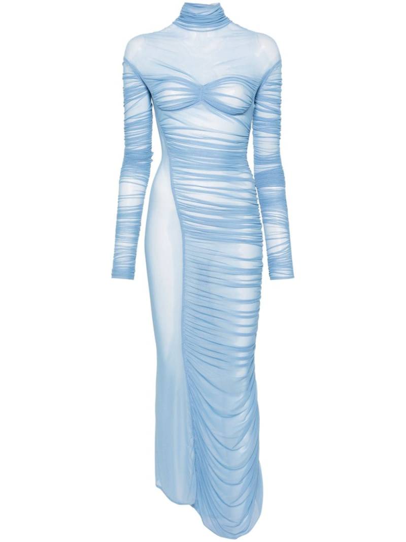 Mugler ruched mesh maxi dress - Blue von Mugler