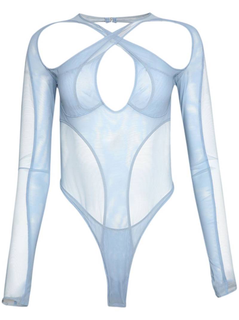 Mugler sheer panelling long-sleeved bodysuit - Blue von Mugler