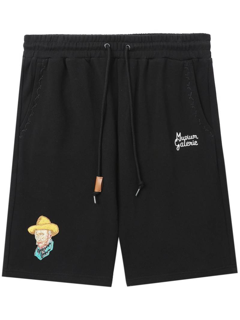 Musium Div. Van Gogh-appliqué cotton track shorts - Black von Musium Div.