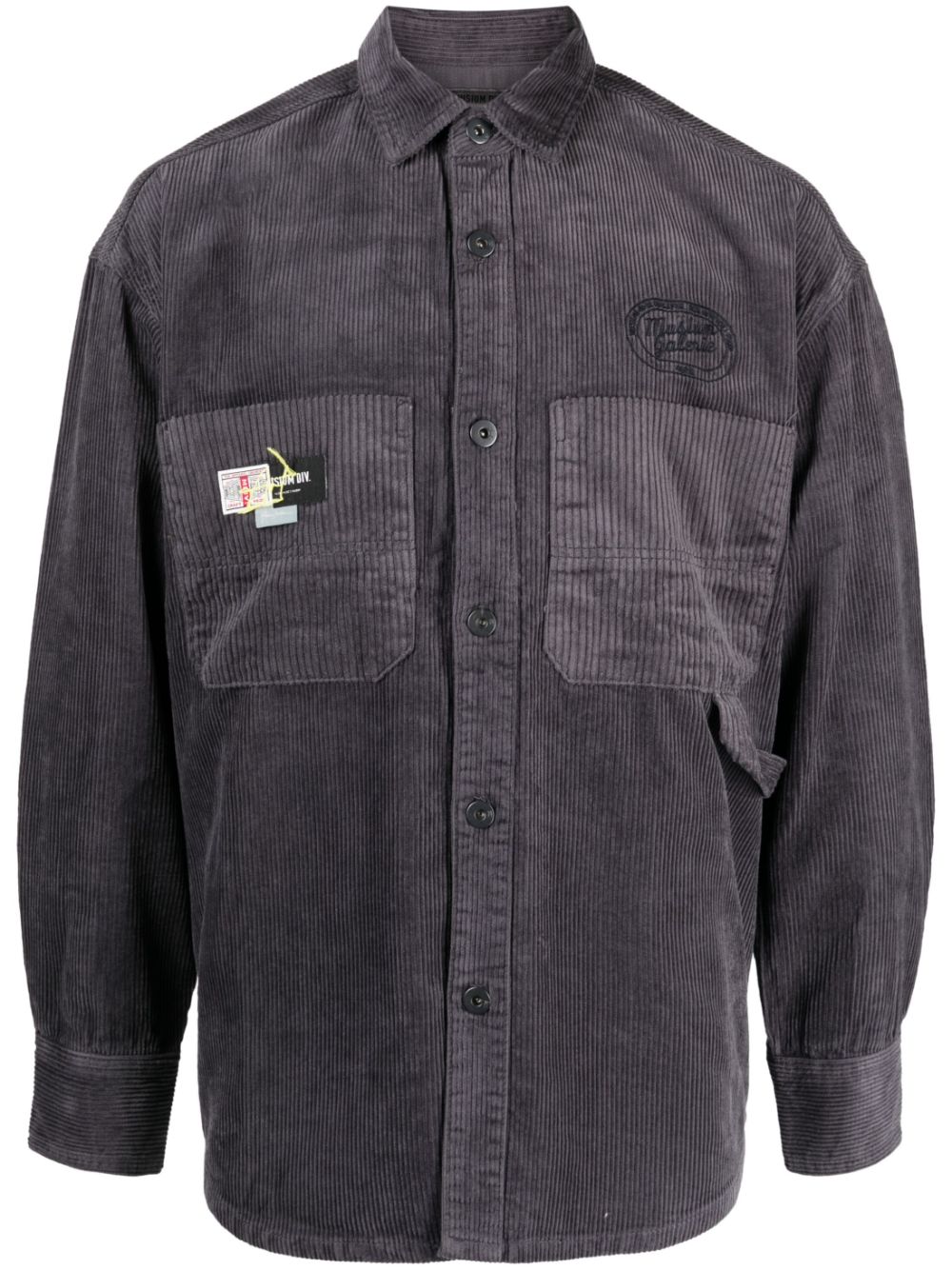 Musium Div. logo-patch corduroy shirt - Grey von Musium Div.