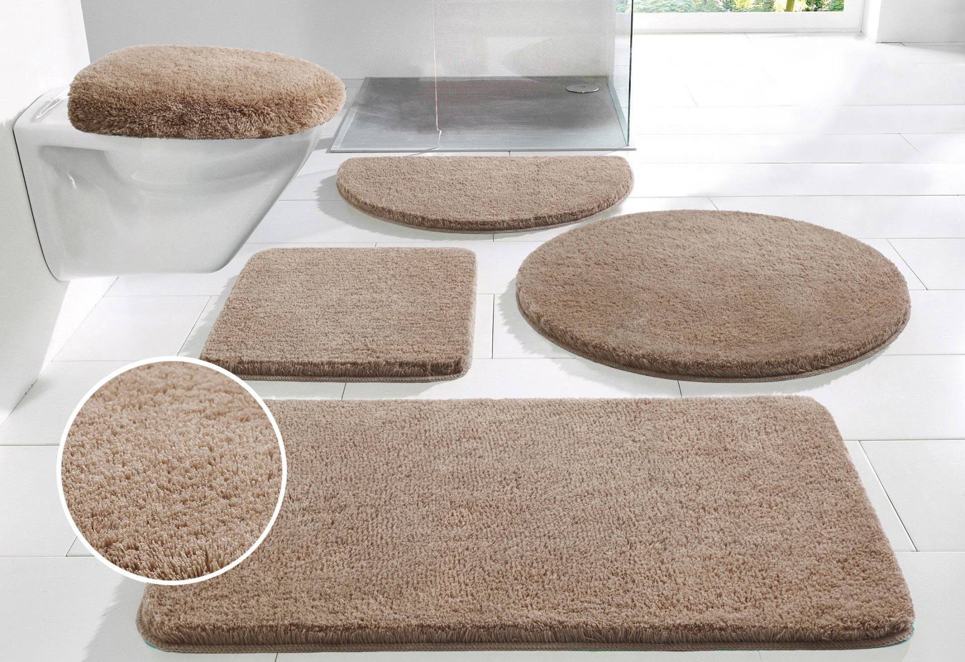my home Badematte »Merida, Badvorleger, Badezimmer Teppich«, rutschhemmend beschichtet, fussbodenheizungsgeeignet-schnell trocknend-strapazierfähig, Badteppich, Uni Farben, rechteckig, rund & als 2-tlg. Set erhältlich my home Badematte »Merida, Badvorleger, Badezimmer Teppich«, rutschhemmend beschichtet, fussbodenheizungsgeeignet-schnell trocknend-strapazierfähig, Badteppich, Uni Farben, rechteckig, rund & als 2-tlg. Set erhältlich von My Home