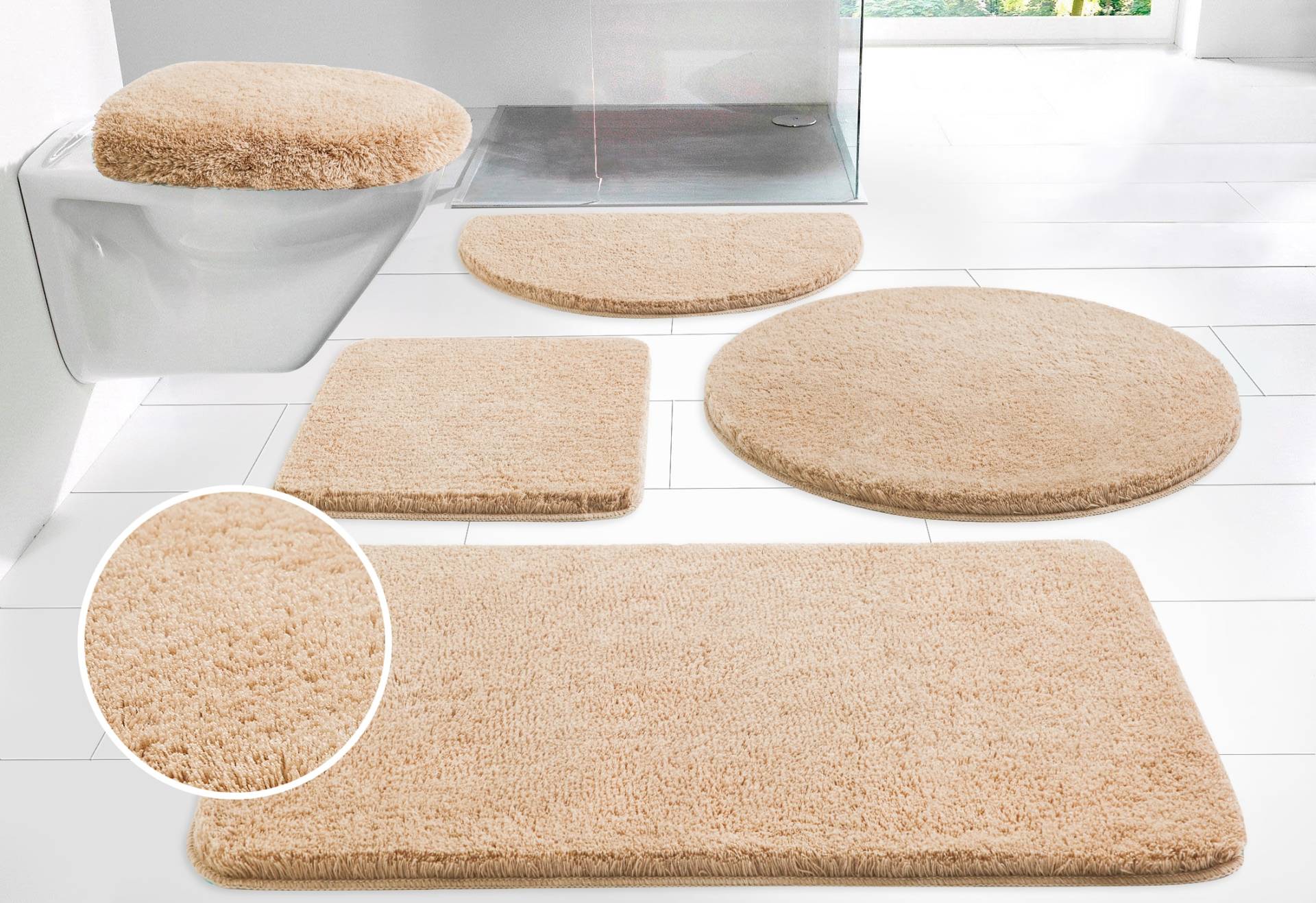 my home Badematte »Merida, Badvorleger, Badezimmer Teppich«, rutschhemmend beschichtet, fussbodenheizungsgeeignet-schnell trocknend-strapazierfähig, Badteppich, Uni Farben, rechteckig, rund & als 2-tlg. Set erhältlich my home Badematte »Merida, Badvorleger, Badezimmer Teppich«, rutschhemmend beschichtet, fussbodenheizungsgeeignet-schnell trocknend-strapazierfähig, Badteppich, Uni Farben, rechteckig, rund & als 2-tlg. Set erhältlich von My Home