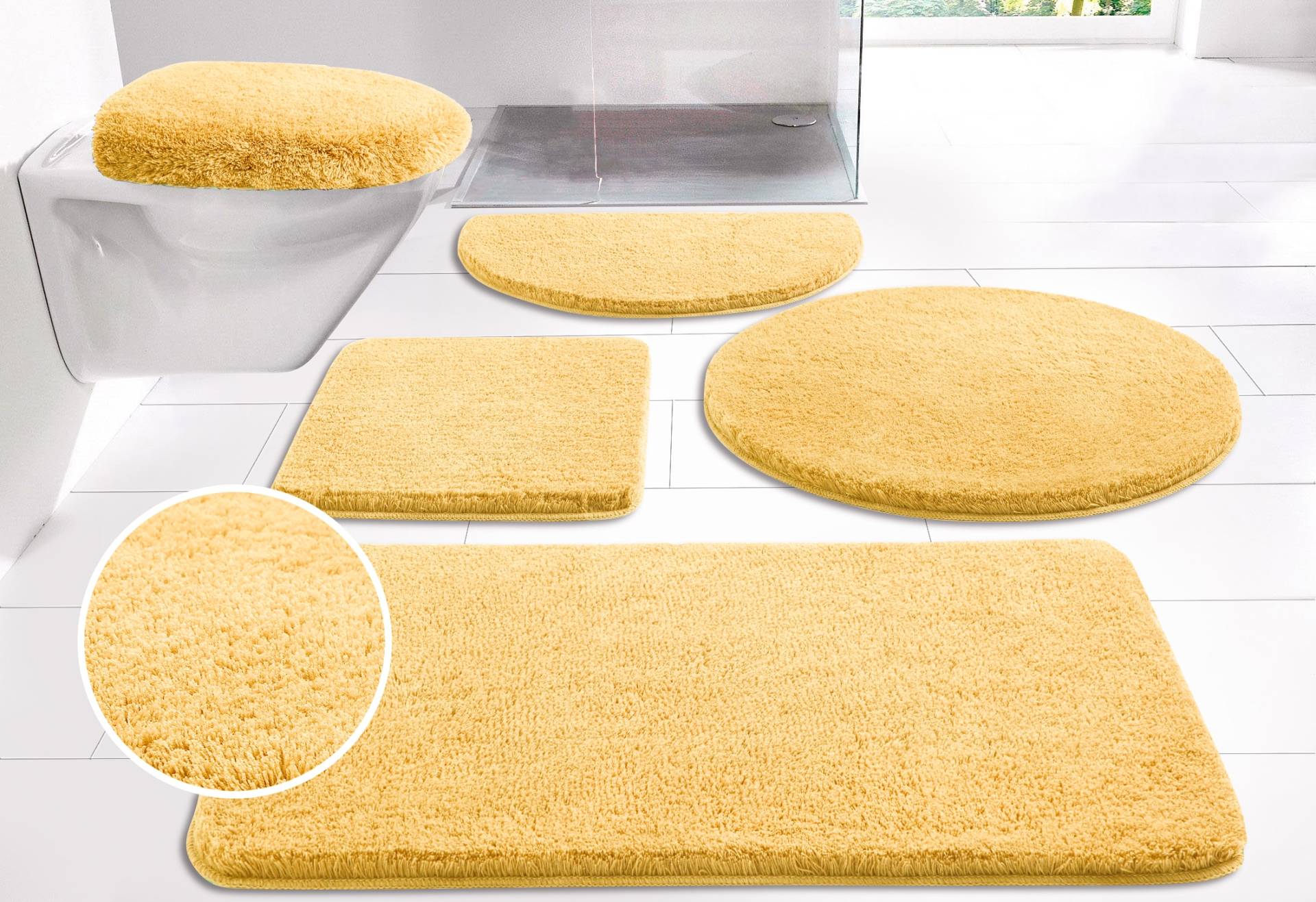 my home Badematte »Merida, Badvorleger, Badezimmer Teppich«, rutschhemmend beschichtet, fussbodenheizungsgeeignet-schnell trocknend-strapazierfähig, Badteppich, Uni Farben, rechteckig, rund & als 2-tlg. Set erhältlich my home Badematte »Merida, Badvorleger, Badezimmer Teppich«, rutschhemmend beschichtet, fussbodenheizungsgeeignet-schnell trocknend-strapazierfähig, Badteppich, Uni Farben, rechteckig, rund & als 2-tlg. Set erhältlich von My Home