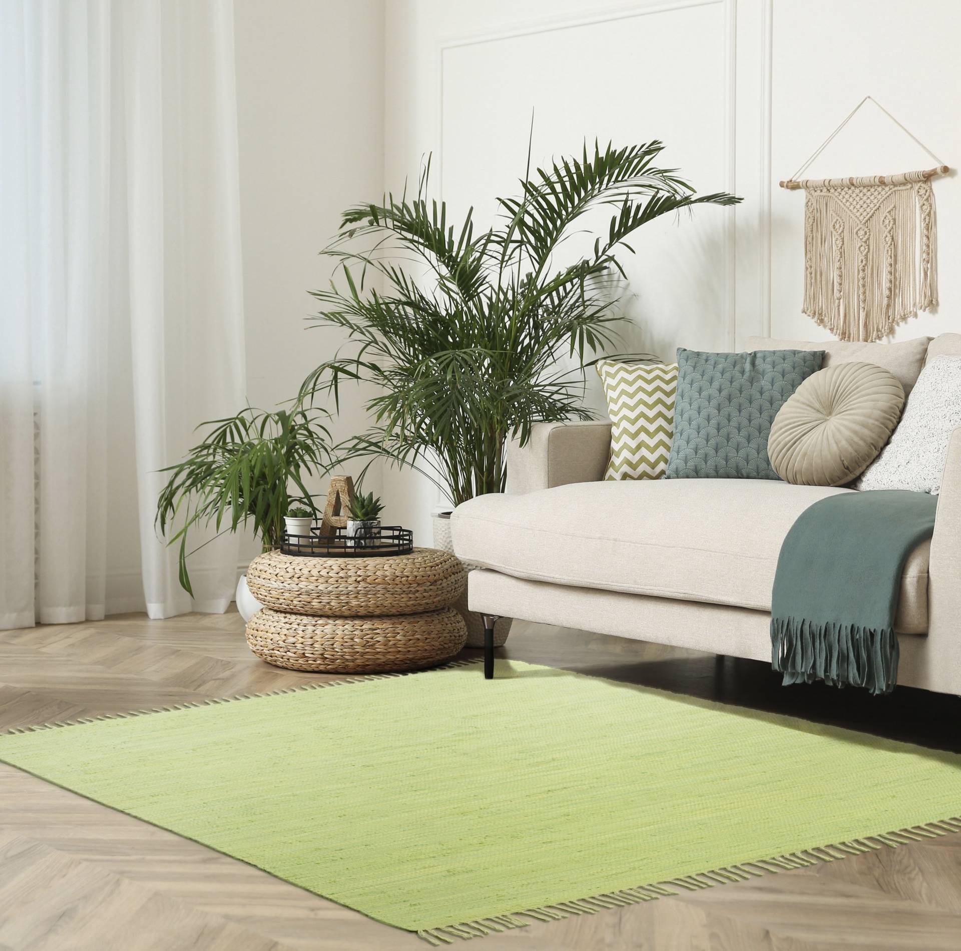 my home Teppich »Cadis«, rechteckig, Wendeteppich mit Fransen, Uni Farben, handgewebt, reine Baumwolle von My Home