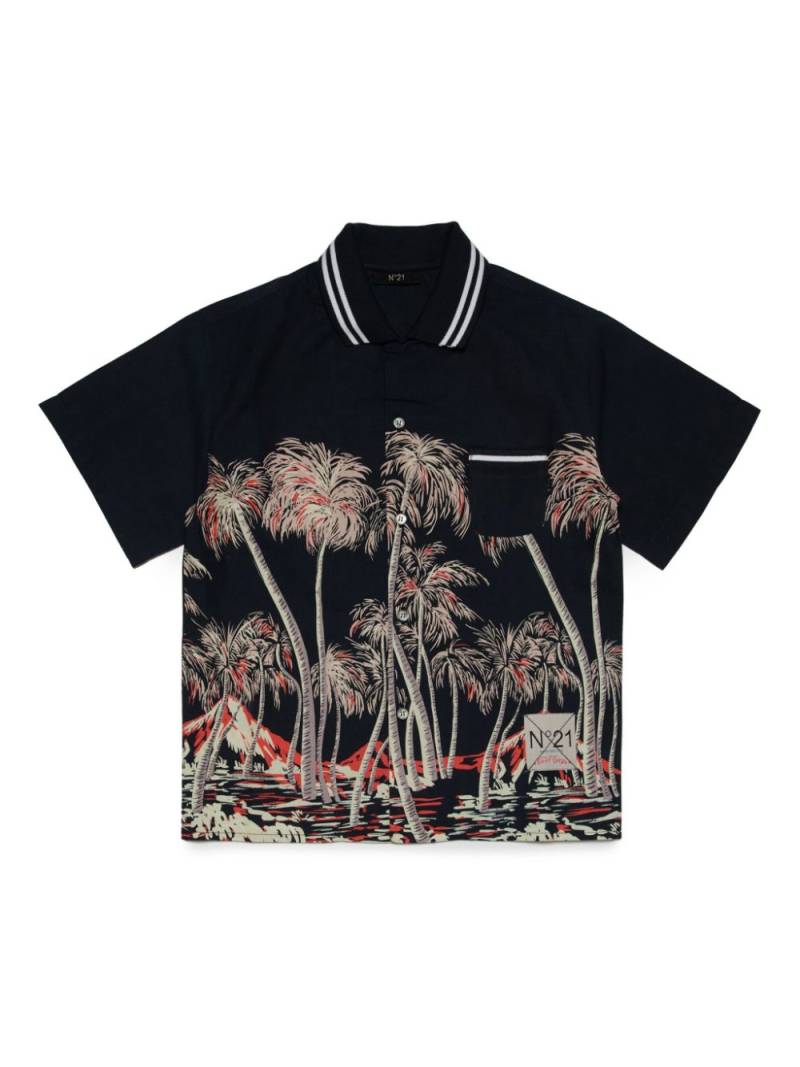 Nº21 Kids graphic-print cotton polo shirt - Black von Nº21 Kids