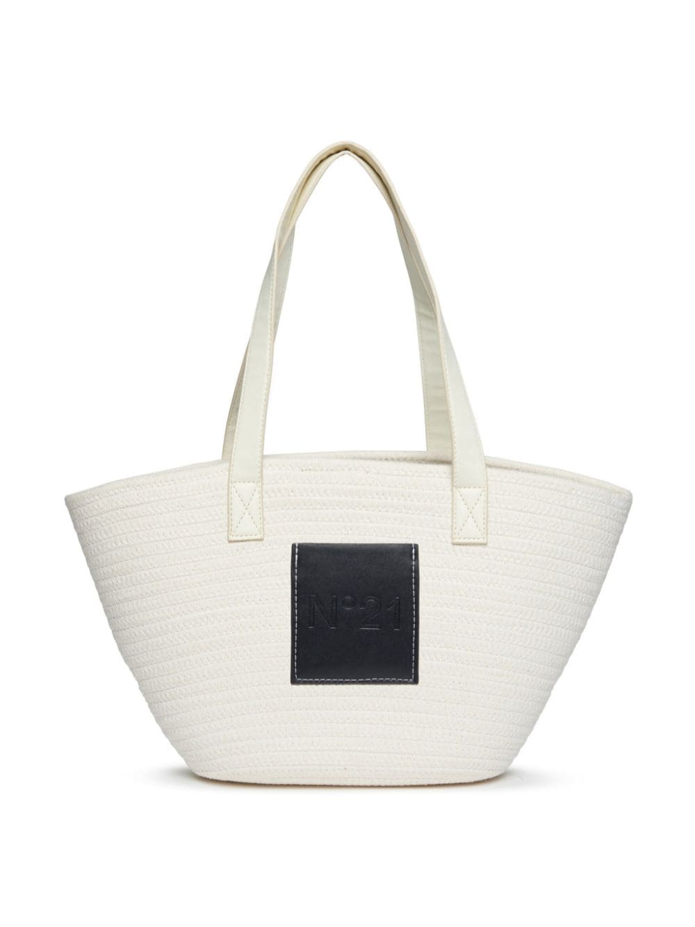 Nº21 Kids logo-patch straw tote bag - White von Nº21 Kids