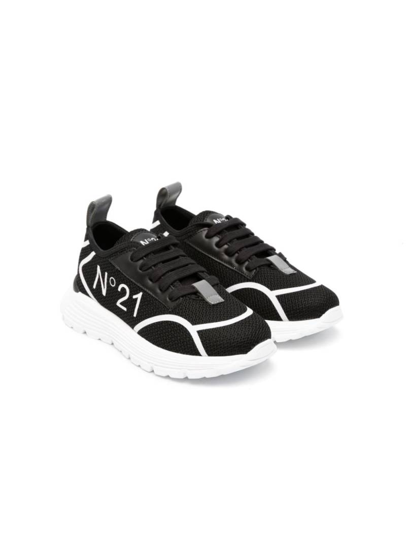 Nº21 Kids logo-print panelled sneakers - Black von Nº21 Kids