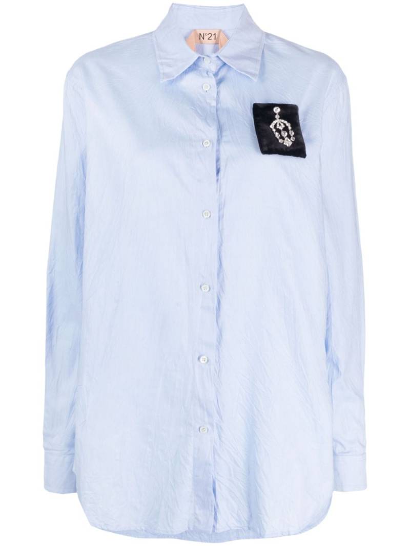 Nº21 crystal embellished-patch cotton shirt - Blue von Nº21