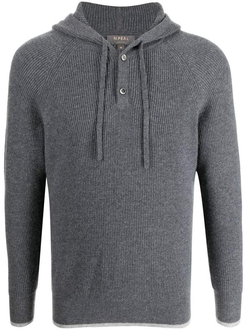 N.Peal ribbed-knit half-button hoodie - Grey von N.Peal