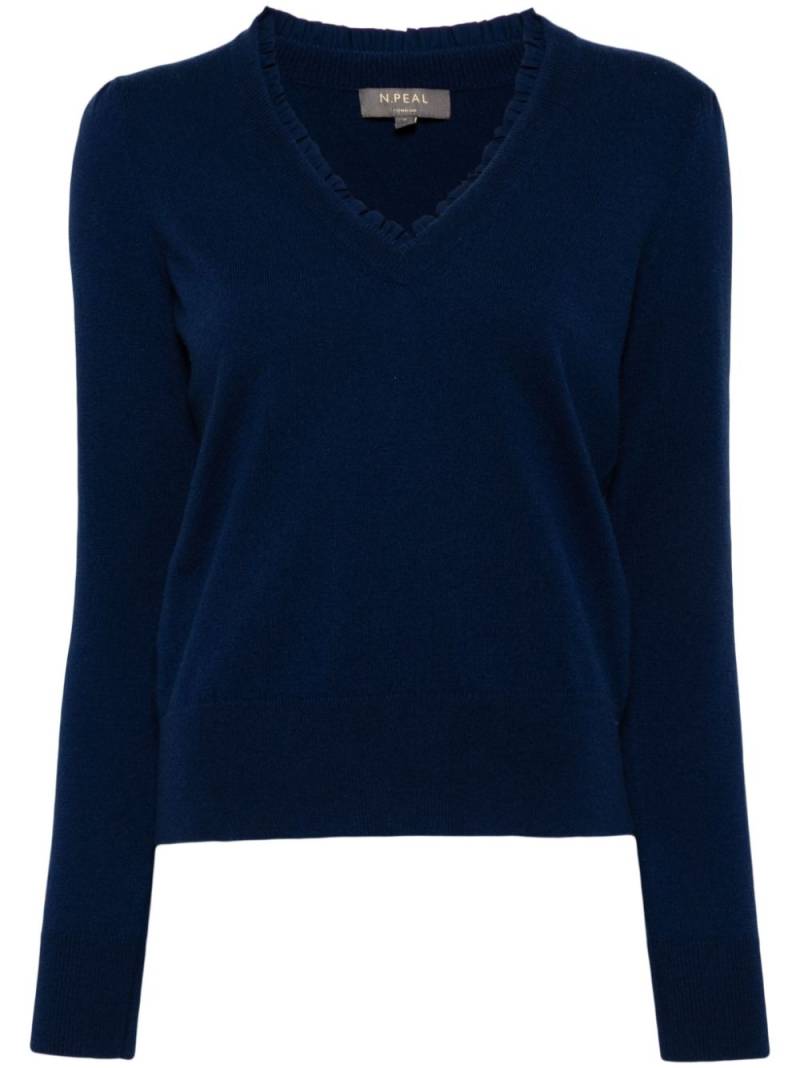 N.Peal ruffle-trim cashmere jumper - Blue von N.Peal