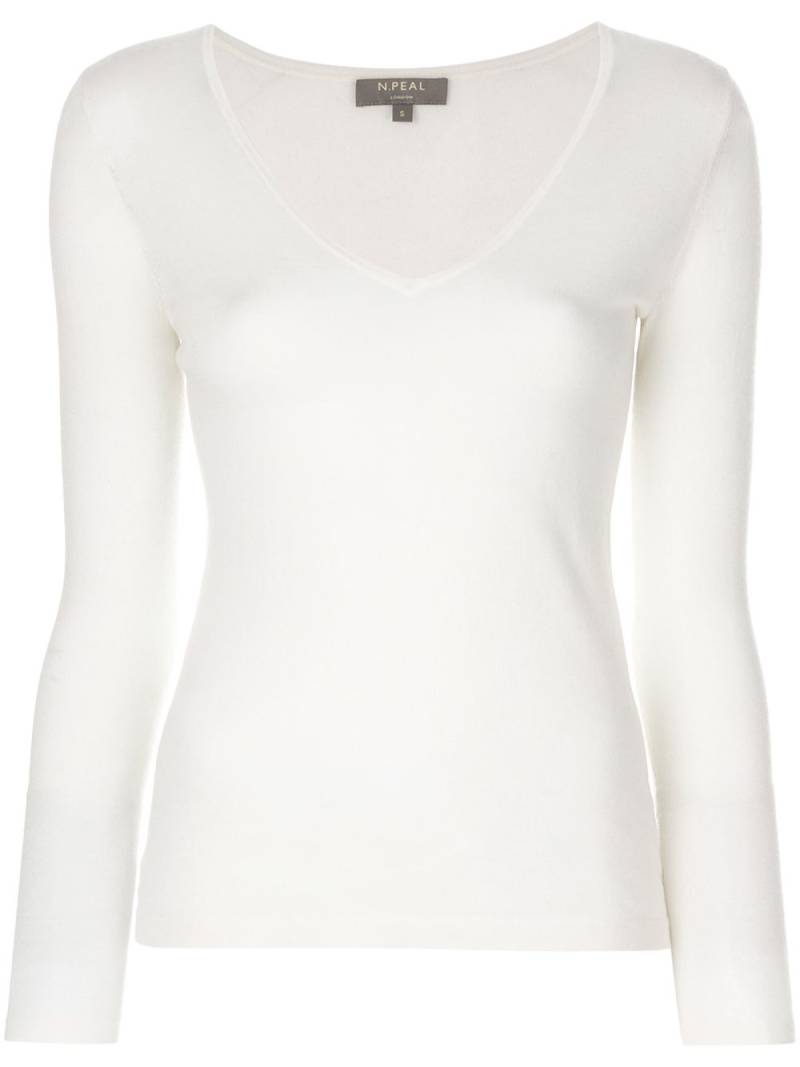 N.Peal superfine V-neck jumper - White von N.Peal