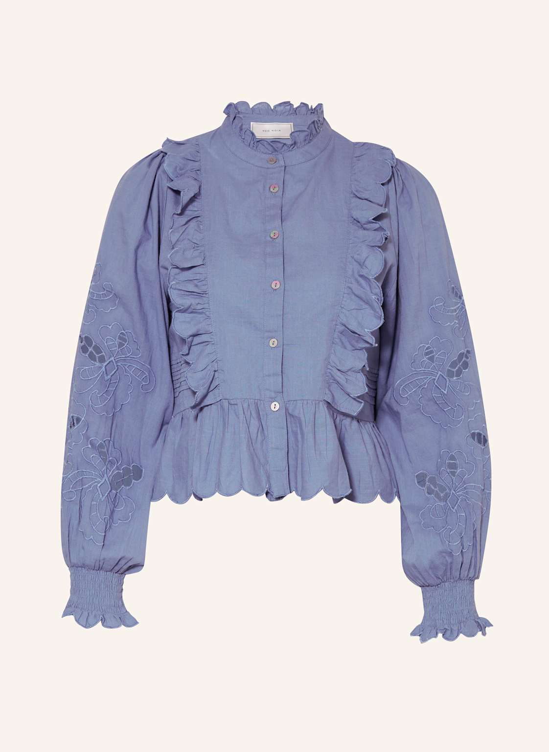 Neo Noir Bluse Petrine Mit Lochspitze Und Rüschen blau Neo Noir Bluse Petrine Mit Lochspitze Und Rüschen blau von NEO NOIR