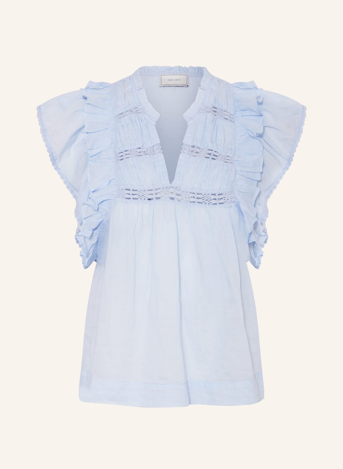 Neo Noir Blusentop Jayla Mit Spitze Und Rüschen blau Neo Noir Blusentop Jayla Mit Spitze Und Rüschen blau von NEO NOIR