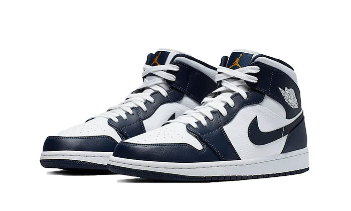 Air Jordan 1 Mid White Metallic Gold Obsidian Damen Nachtblau 42.5 von NIKE