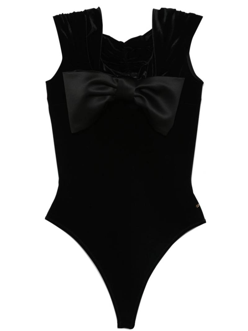 NISSA bow-detail velvet bodysuit - Black von NISSA