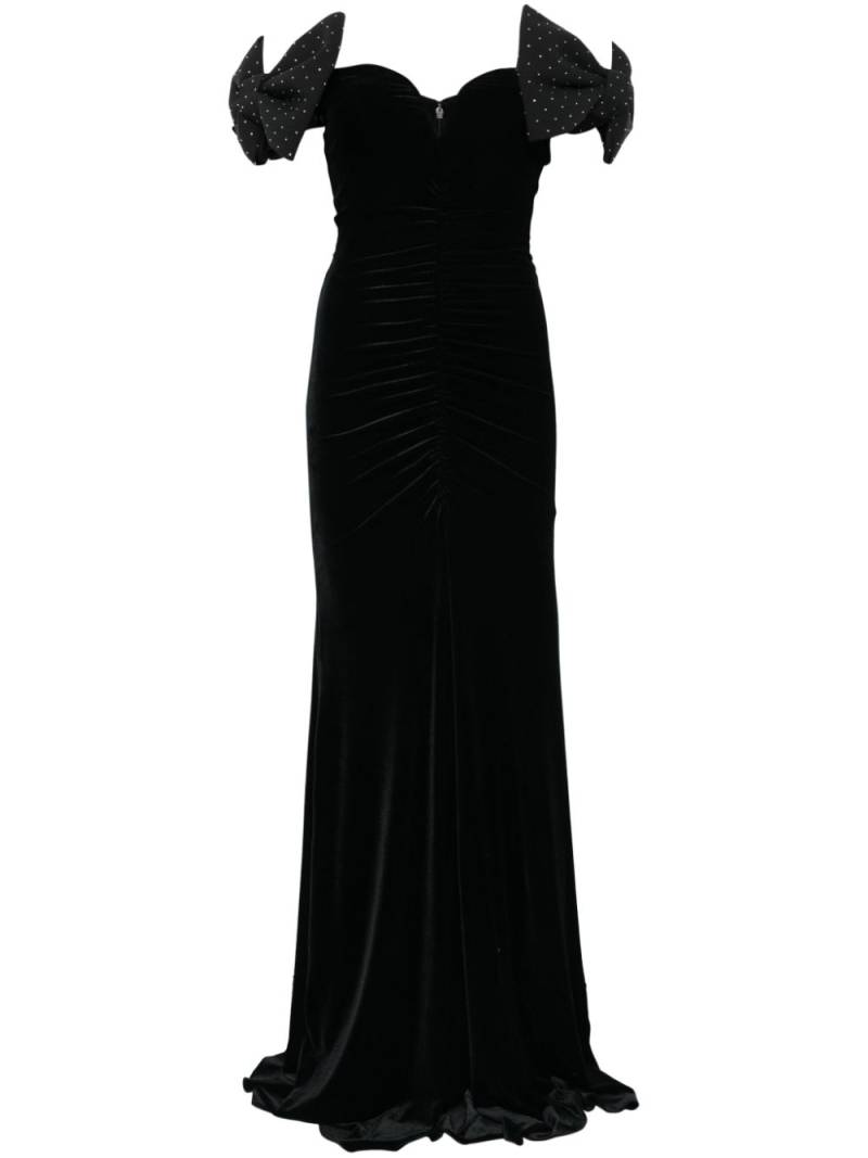 NISSA bow-detail velvet maxi dress - Black von NISSA