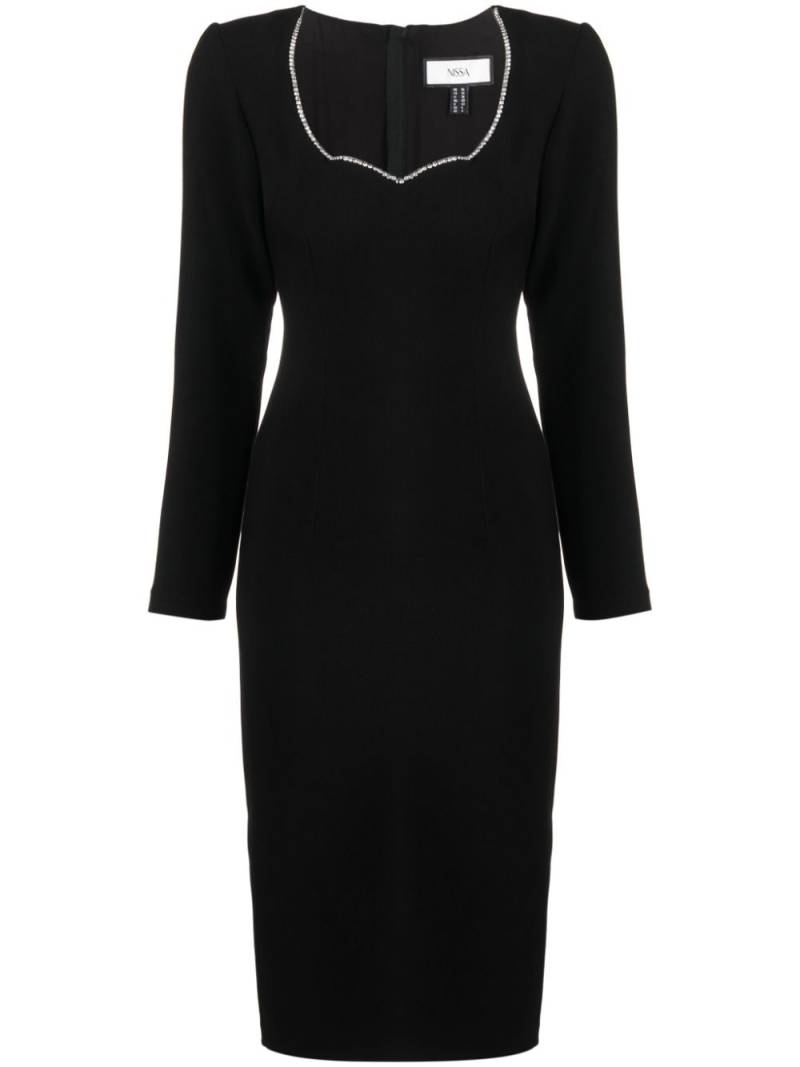 NISSA crystal-embellished long-sleeve midi dress - Black von NISSA