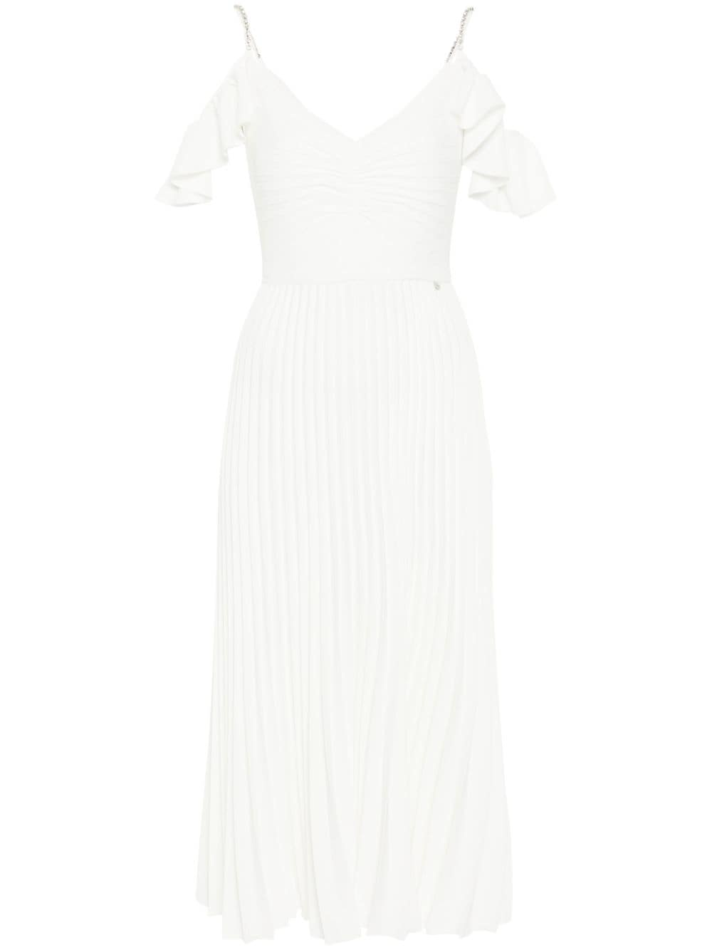 NISSA crystal-embellished plissé dress - White von NISSA