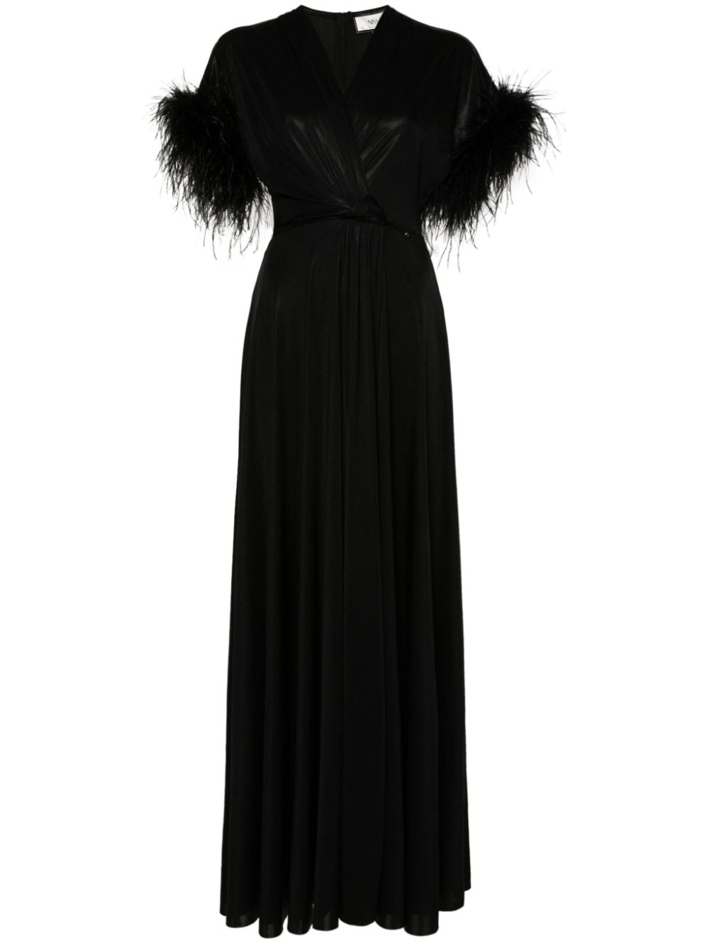 NISSA feather-trimmed maxi dress - Black von NISSA