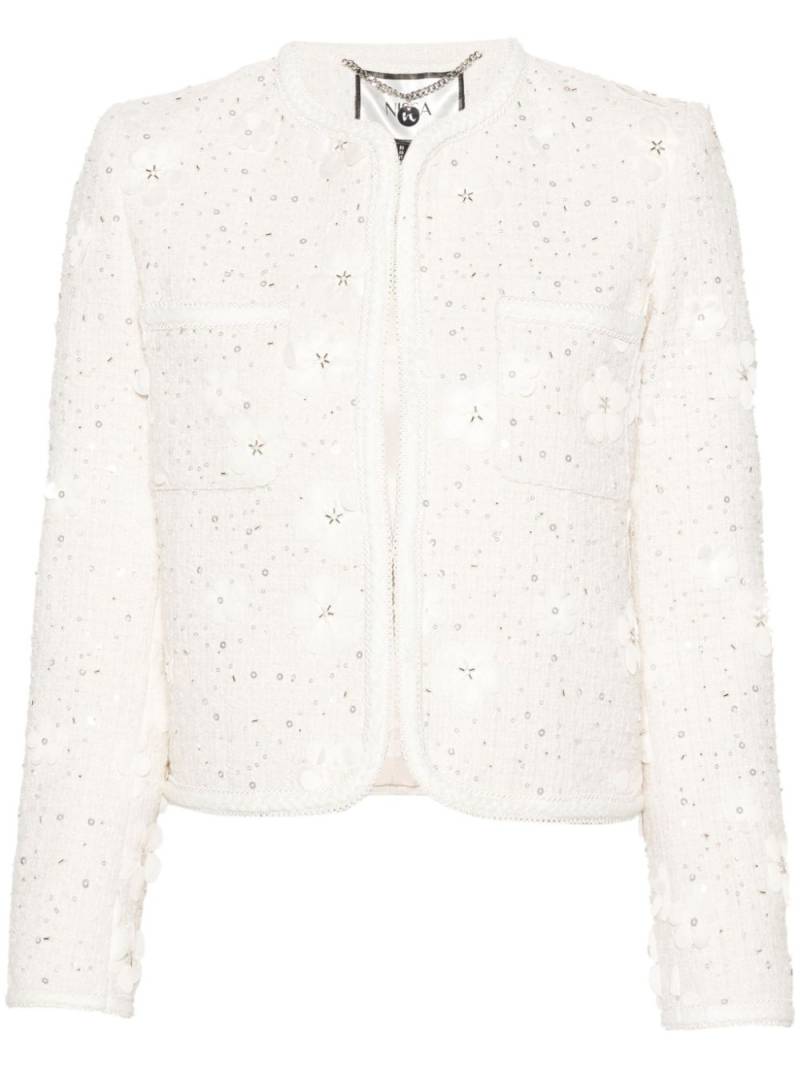 NISSA floral-appliqué bouclé jacket - Neutrals von NISSA