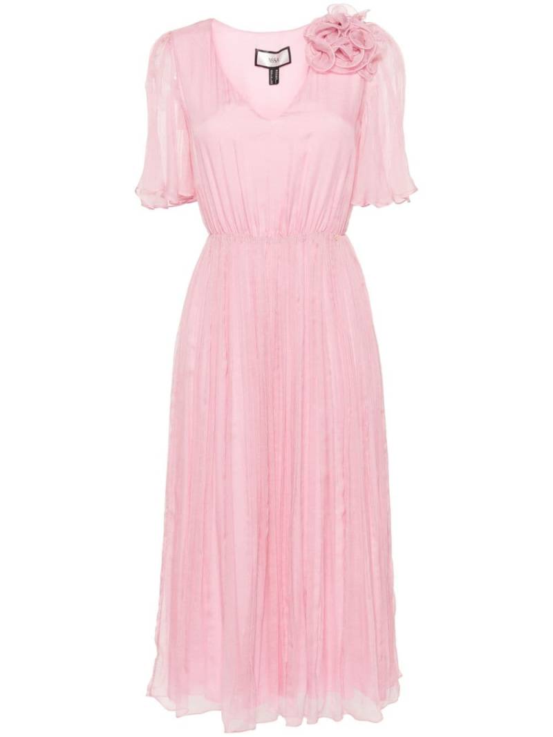 NISSA floral-appliqué chiffon midi dress - Pink von NISSA