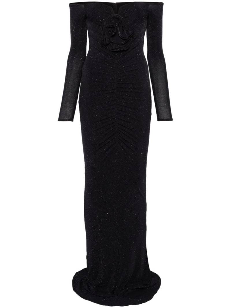 NISSA floral-appliqué gown - Black von NISSA