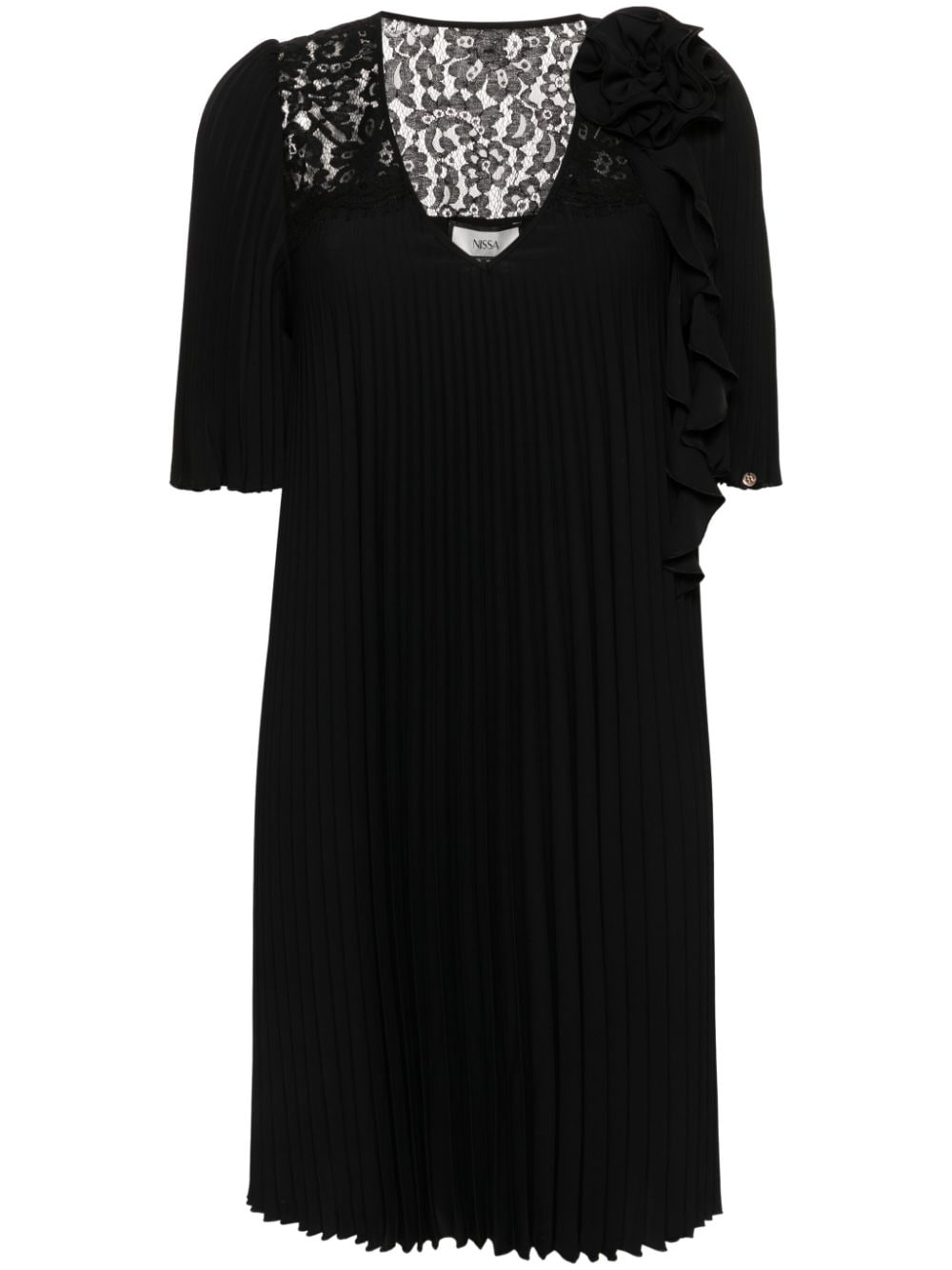 NISSA floral-appliqué pleated dress - Black von NISSA