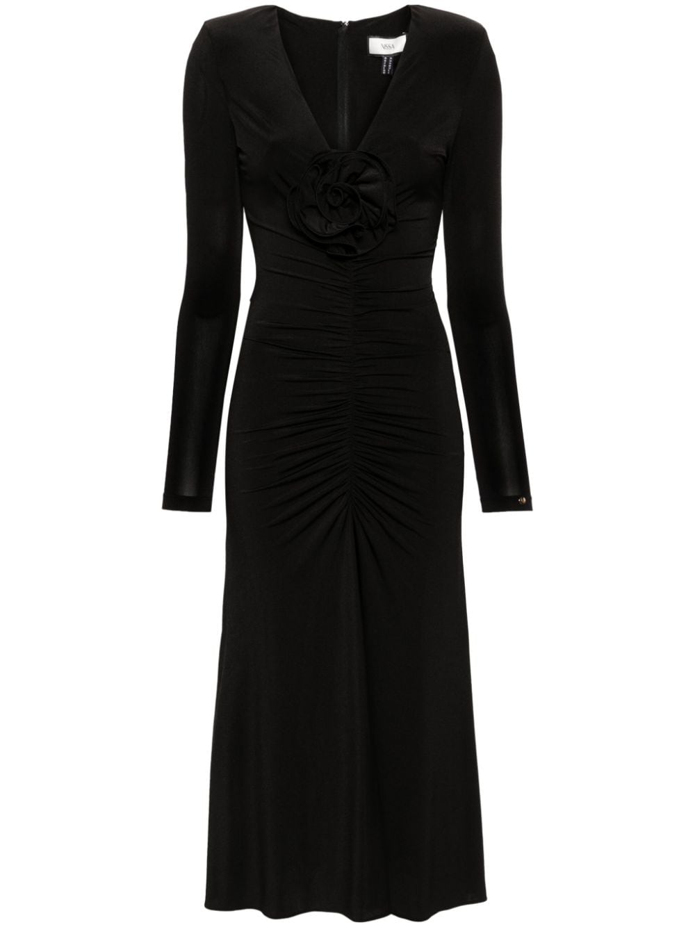 NISSA floral-appliqué ruched gown - Black von NISSA