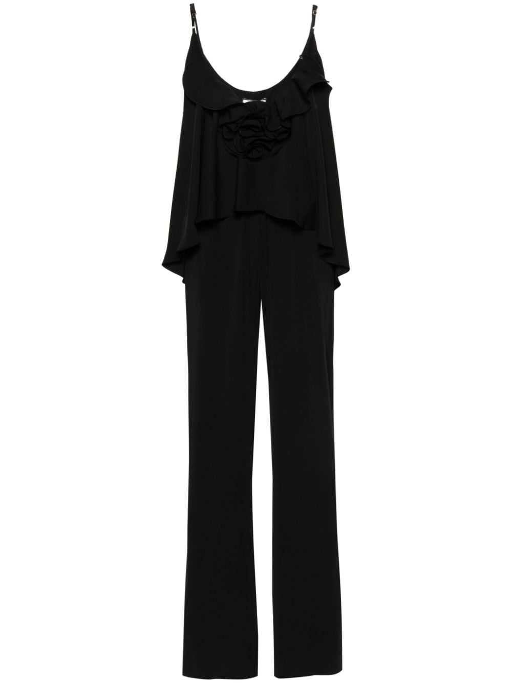 NISSA floral-appliqué satin jumpsuit - Black von NISSA