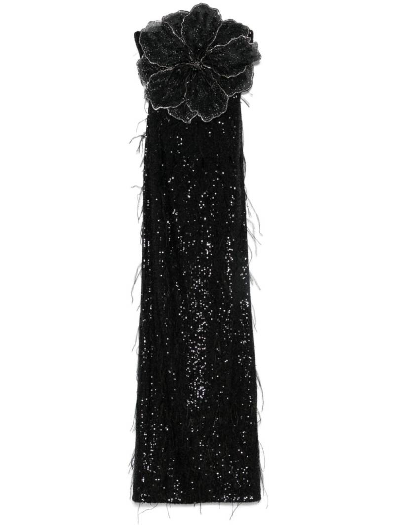 NISSA floral-appliqué sequined maxi dress - Black von NISSA