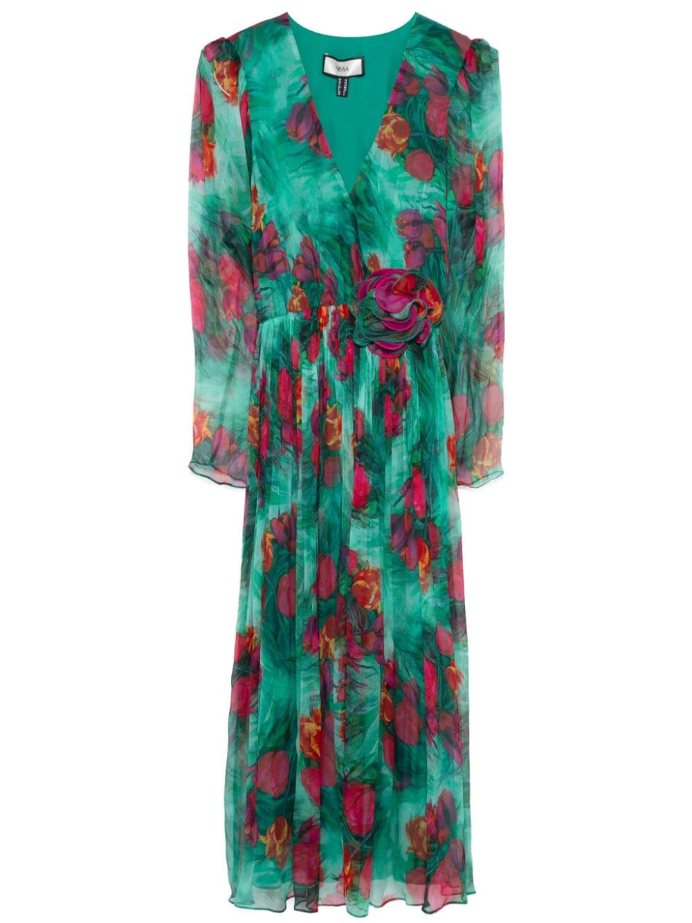 NISSA floral-appliqué silk midi dress - Green von NISSA