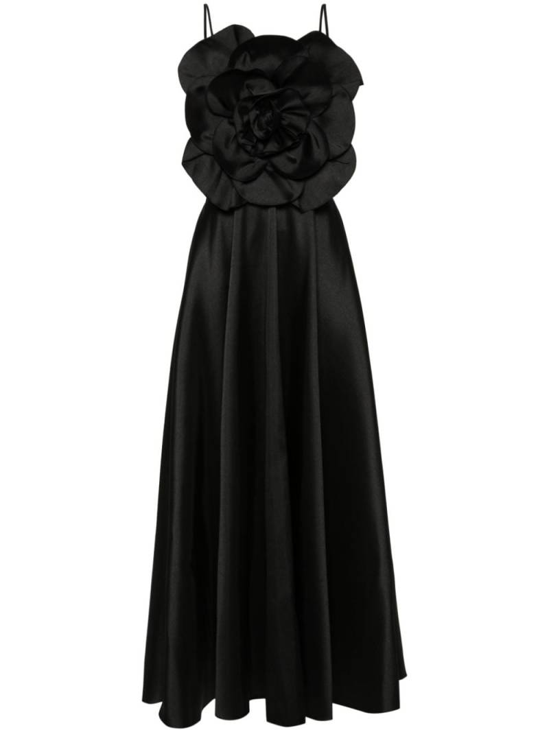 NISSA floral-appliqué taffeta maxi dress - Black von NISSA