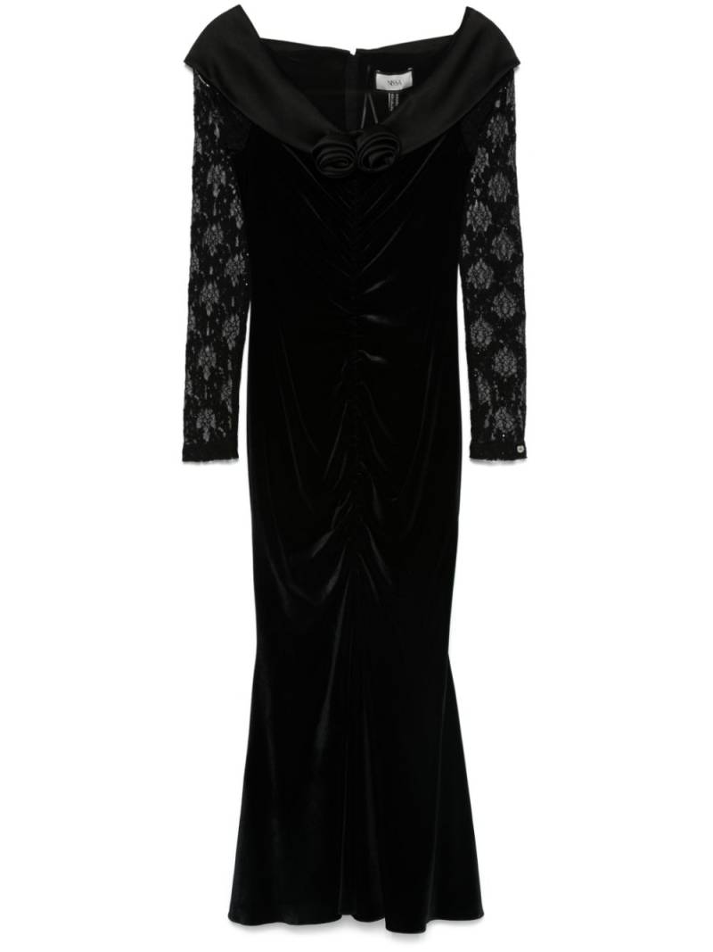 NISSA floral-appliqué velvet midi dress - Black von NISSA