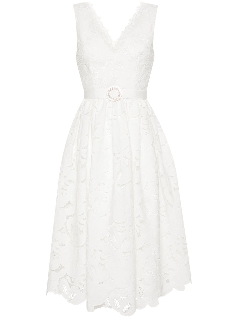 NISSA floral-embroidered midi dress - White von NISSA