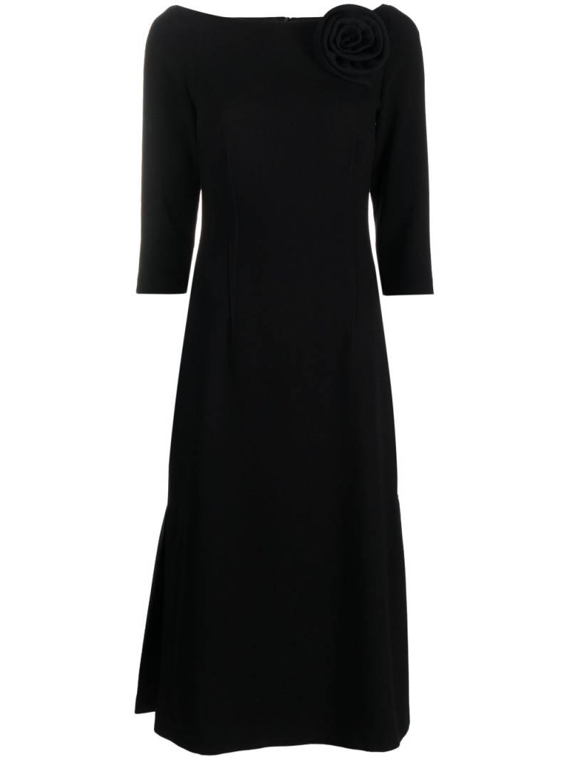 NISSA flower-detailing boat-neck dress - Black von NISSA