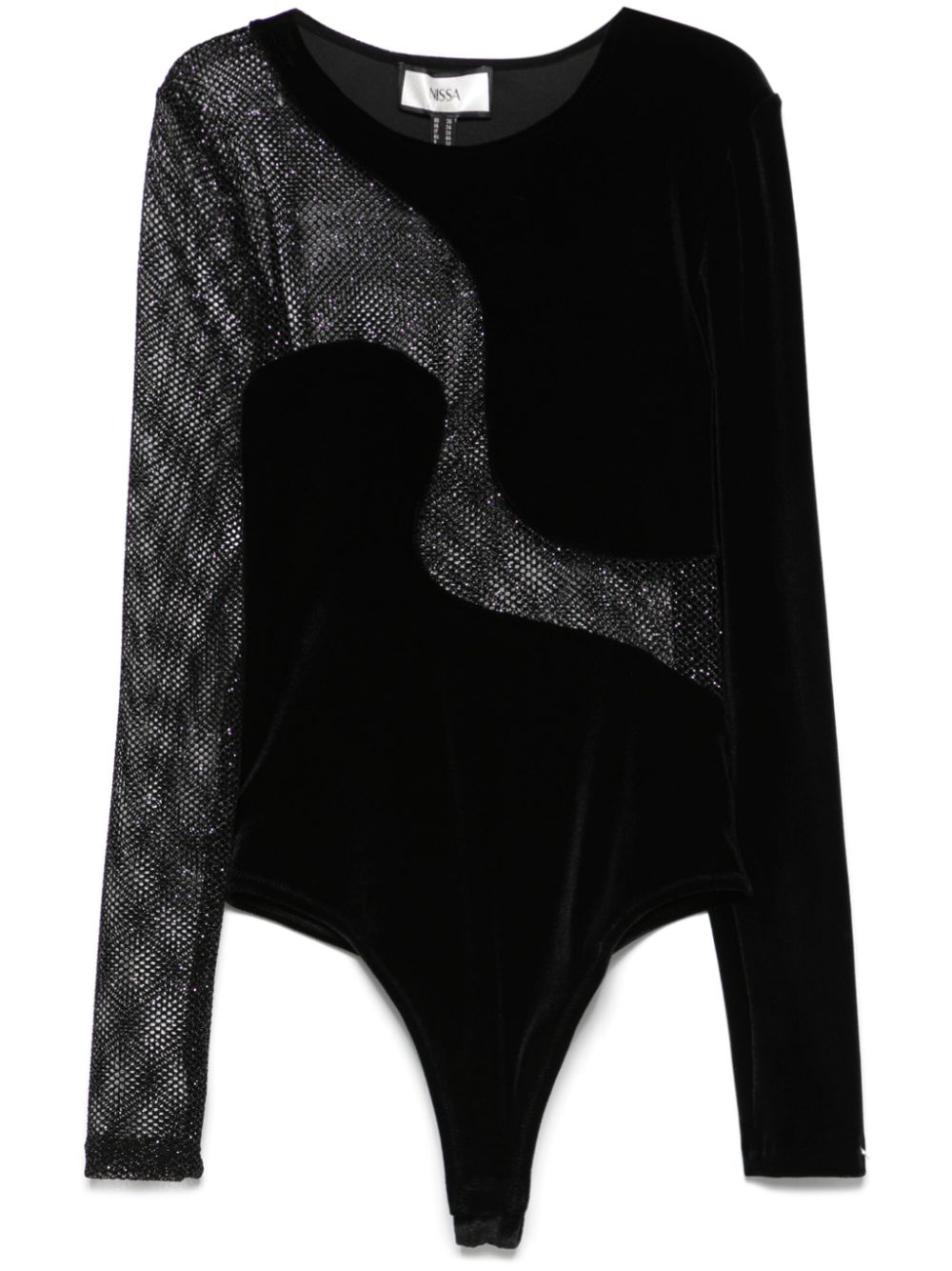 NISSA mesh-panel velvet bodysuit - Black von NISSA