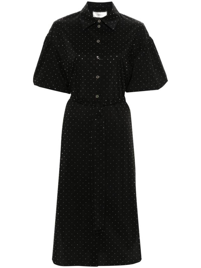 NISSA rhinestone-embellished midi shirt dress - Black von NISSA