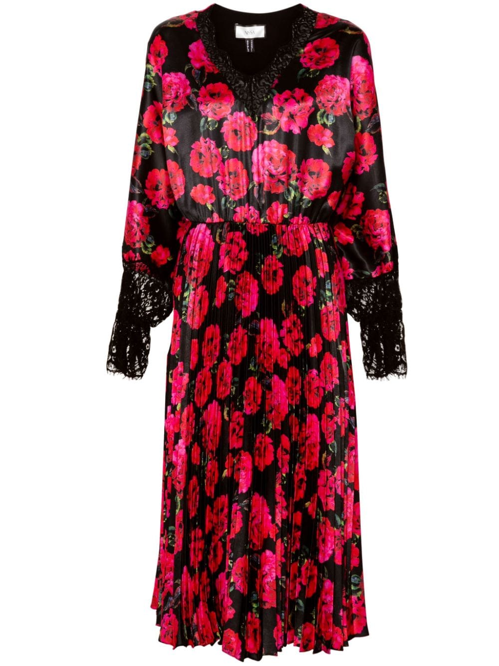 NISSA rose-print midi dress - Black von NISSA