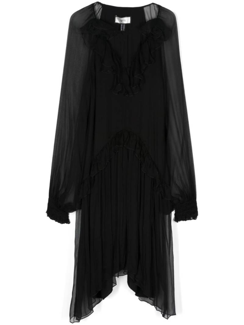 NISSA ruffle-detail midi dress - Black von NISSA