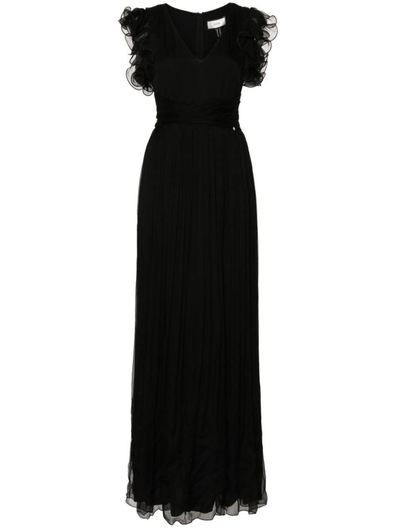 NISSA ruffled silk maxi dress - Black von NISSA