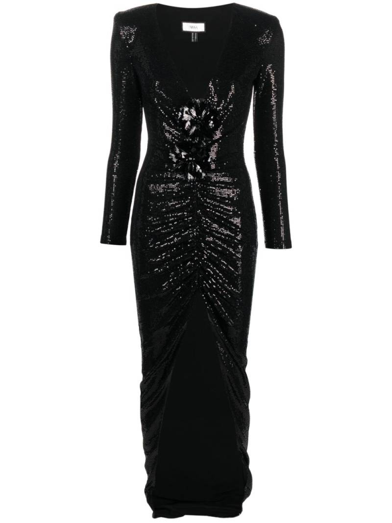 NISSA sequin-embellished ruched maxi dress - Black von NISSA