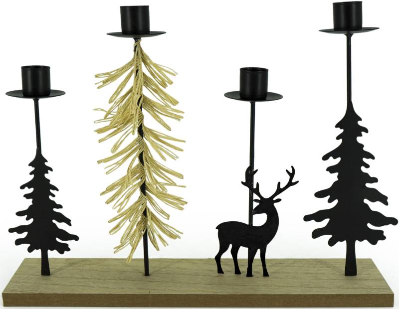 NOOR LIVING Kerzenhalter »Stabkerzenhalter mit Dekoelement Reh und Baum, aus Holz und Metall«, (1 St.), für 4 Kerzen, Adventsleuchter, Höhe ca. 25 cm von NOOR LIVING