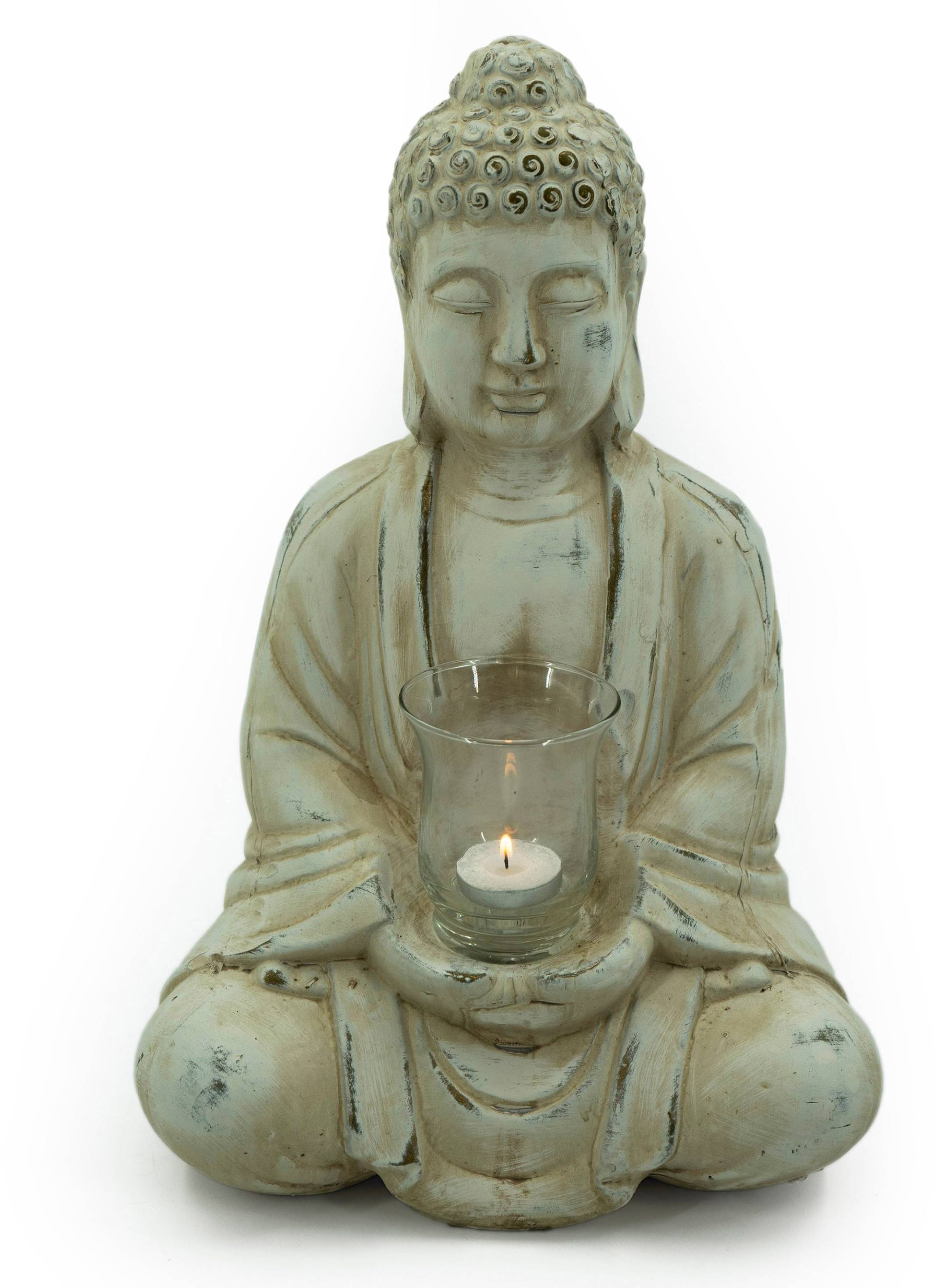 NOOR LIVING Teelichthalter »Buddha«, (1 St.), mit Teelichtglas, Höhe 40 cm von NOOR LIVING