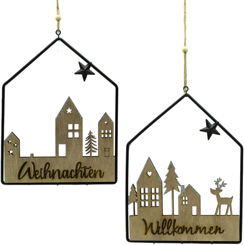 NOOR LIVING Weihnachtsfigur »Deko-Schild aus Holz und Metall, mit Aufschrift Willkommen/Weihnachten«, Dekoobjekt, Weihnachtsdeko, Türschild, Höhe ca. 24 cm von NOOR LIVING