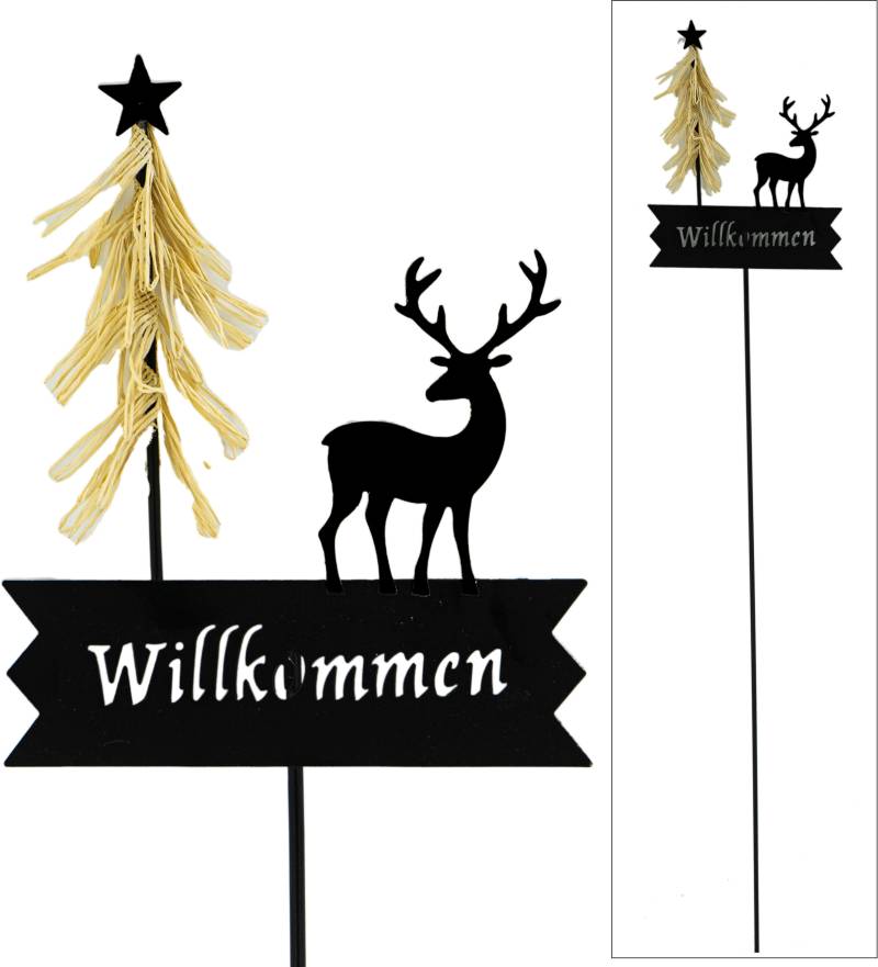 NOOR LIVING Weihnachtsfigur »weihnachtlicher Gartenstecker "Willkommen"«, aus Metall und Papier, Höhe ca. 90 cm von NOOR LIVING