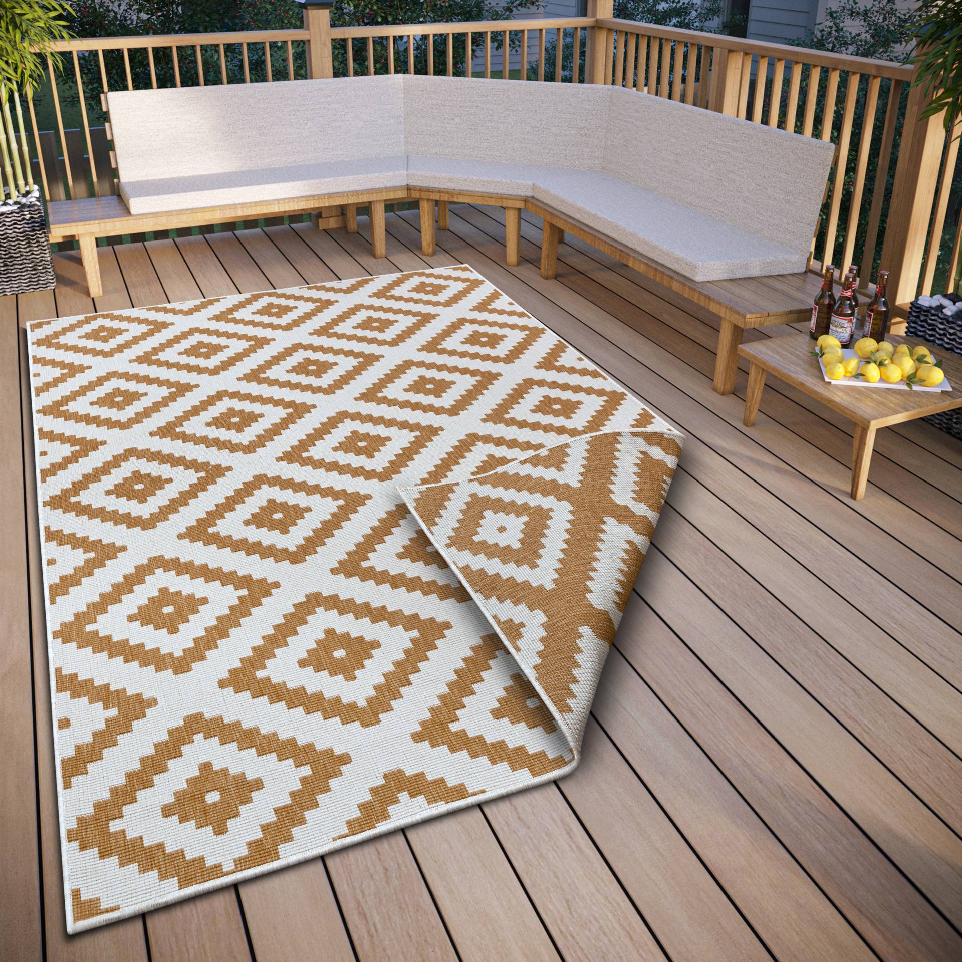 NORTHRUGS Teppich »Malta Wendeteppich«, rechteckig, 5 mm Höhe, In-& Outdoor, Wetterfest, Balkon, Terrasse, Raute, Läufer, Wohnzimmer von NORTHRUGS