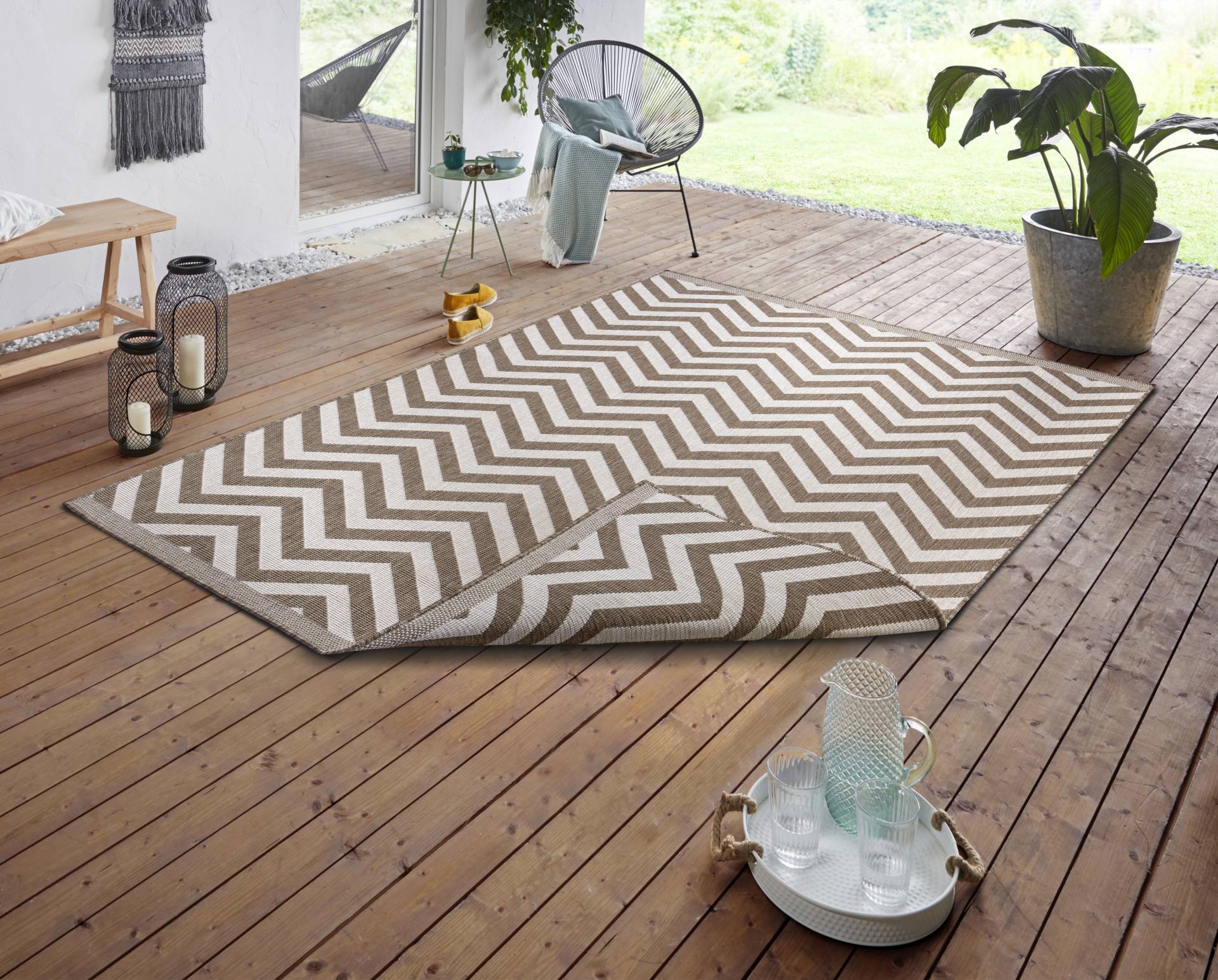 NORTHRUGS Teppich »Palma Wendeteppich«, rechteckig, In-& Outdoor, Wetterfest, Balkon, Garten, Wohnzimmer, Wasserfest von NORTHRUGS