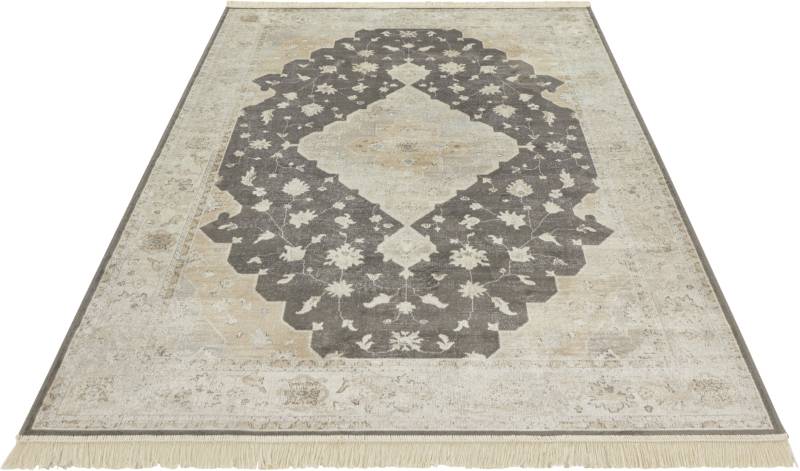 NOURISTAN Designteppich »Keshan Zobar«, rechteckig, 3 mm Höhe, Viskose mit Fransen, Orient Design von NOURISTAN