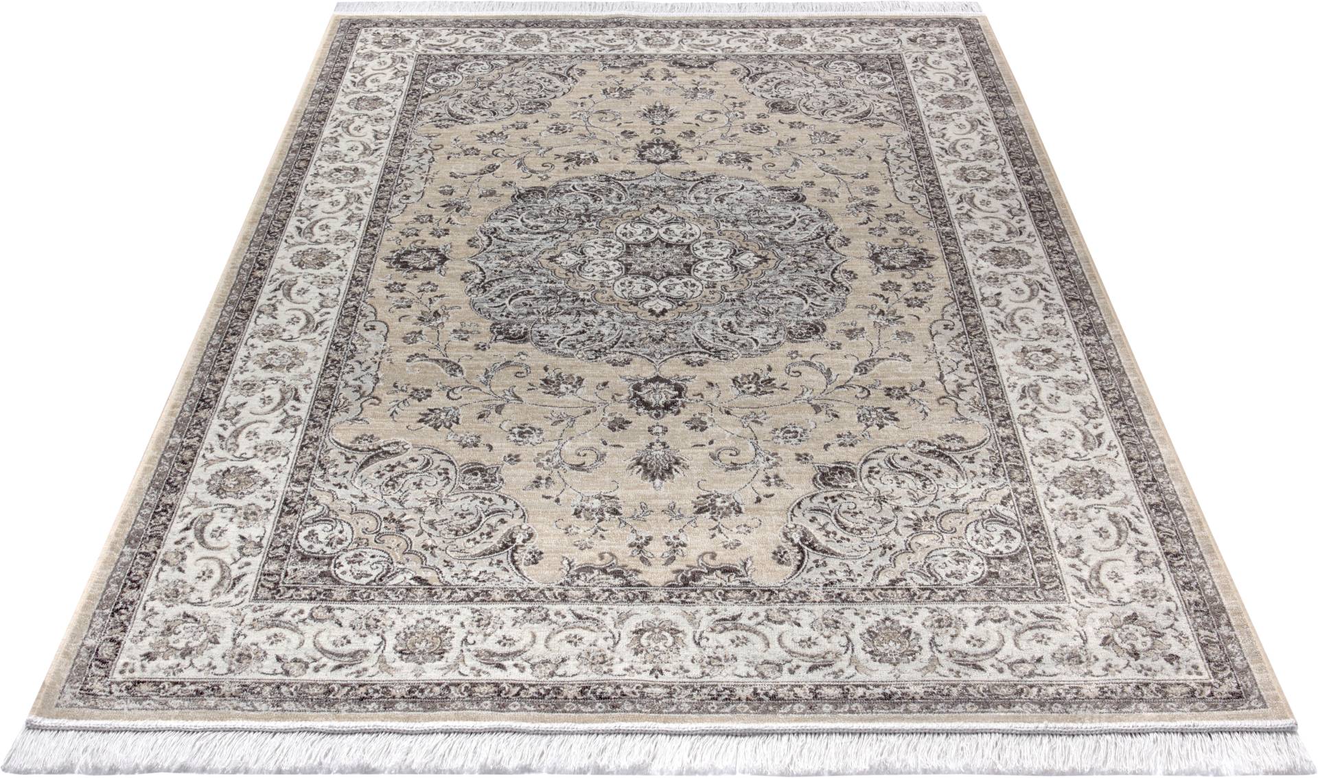 NOURISTAN Designteppich »Tabriz Casim«, rechteckig, 5 mm Höhe, mit Fransen, Seiden Optik, Orient Design, Gekettelt, Robust von NOURISTAN