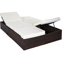 Polyrattan Sonnenliege Braun/Creme 196x116x38cm Polyrattan Sonnenliege Braun/Creme 196x116x38cm von Casaria®